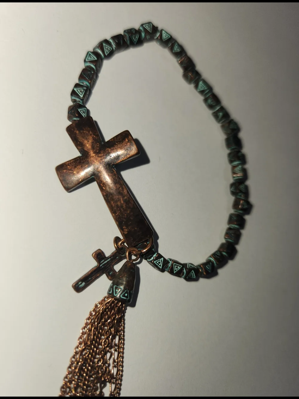 Vintage Stretch Bracelet Copper Cross Tassel 3/4